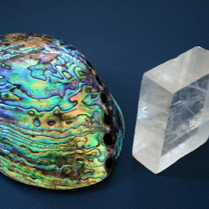 Abalone (Paua) shell and crystal of calcium carbonate